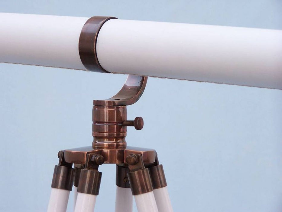 Hampton Nautical 65-Inch Floor Standing Antique Copper With White Leather Galileo Telescope Tripod Body