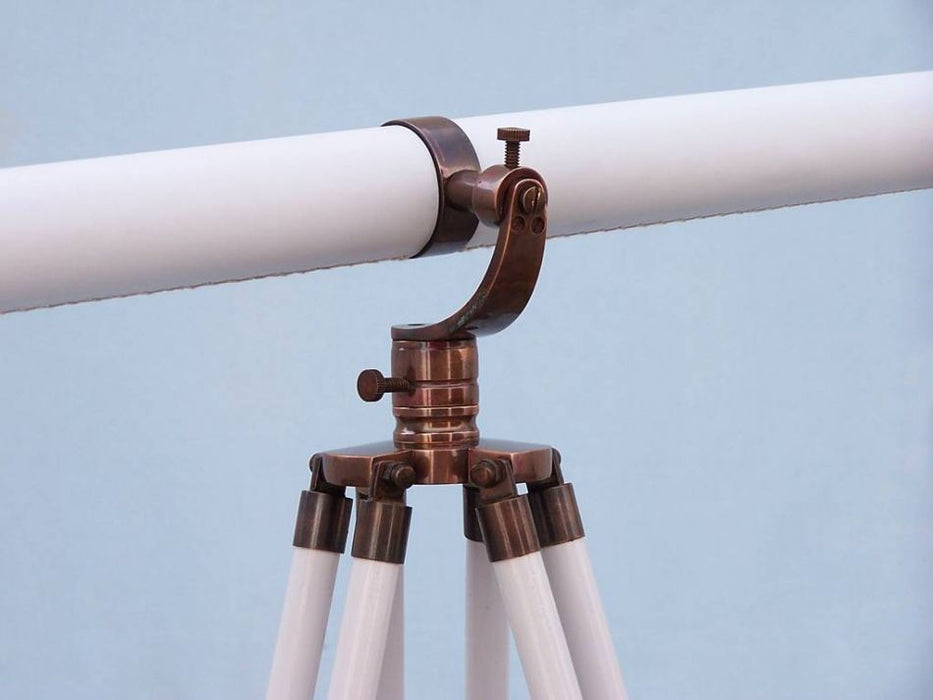 Hampton Nautical 65-Inch Floor Standing Antique Copper With White Leather Galileo Telescope Tripod Body with Knob