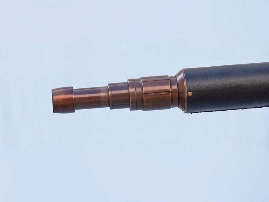 Hampton Nautical 65-Inch Floor Standing Antique Copper with Leather Anchormaster Telescope Extended Eyepiece