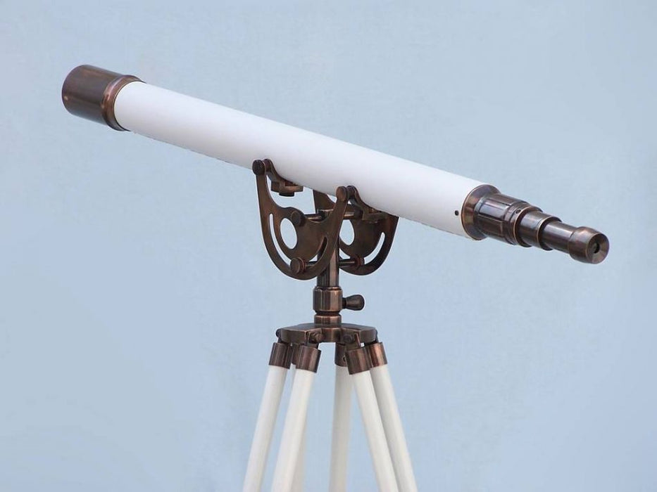Hampton Nautical 65-Inch Floor Standing Antique Copper with White Leather Anchormaster Telescope Body Standing Up