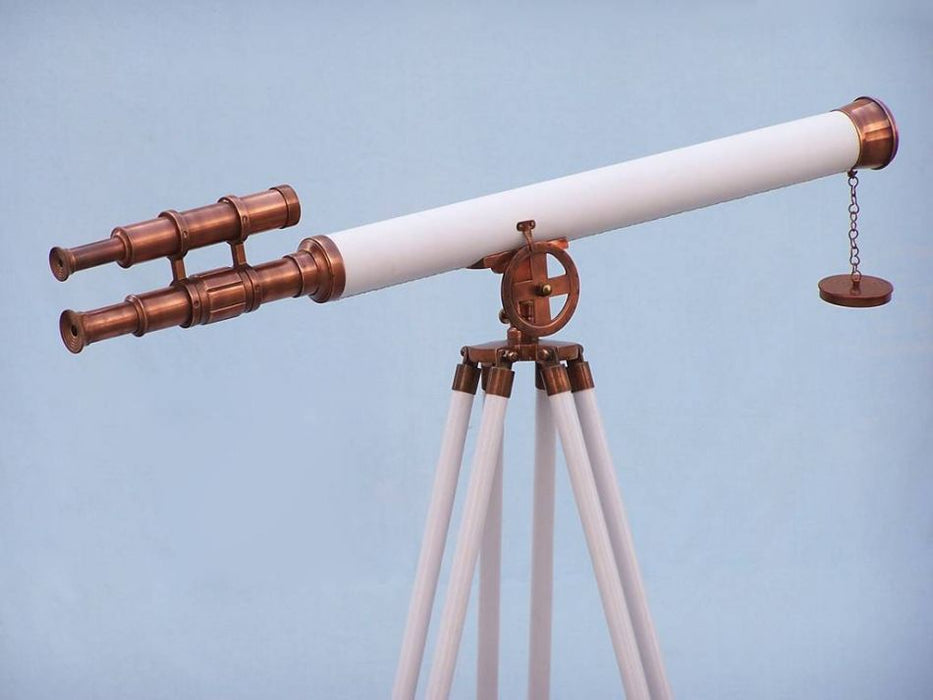 Hampton Nautical 65-Inch Floor Standing Antique Copper with White Leather Griffith Astro Telescope Body