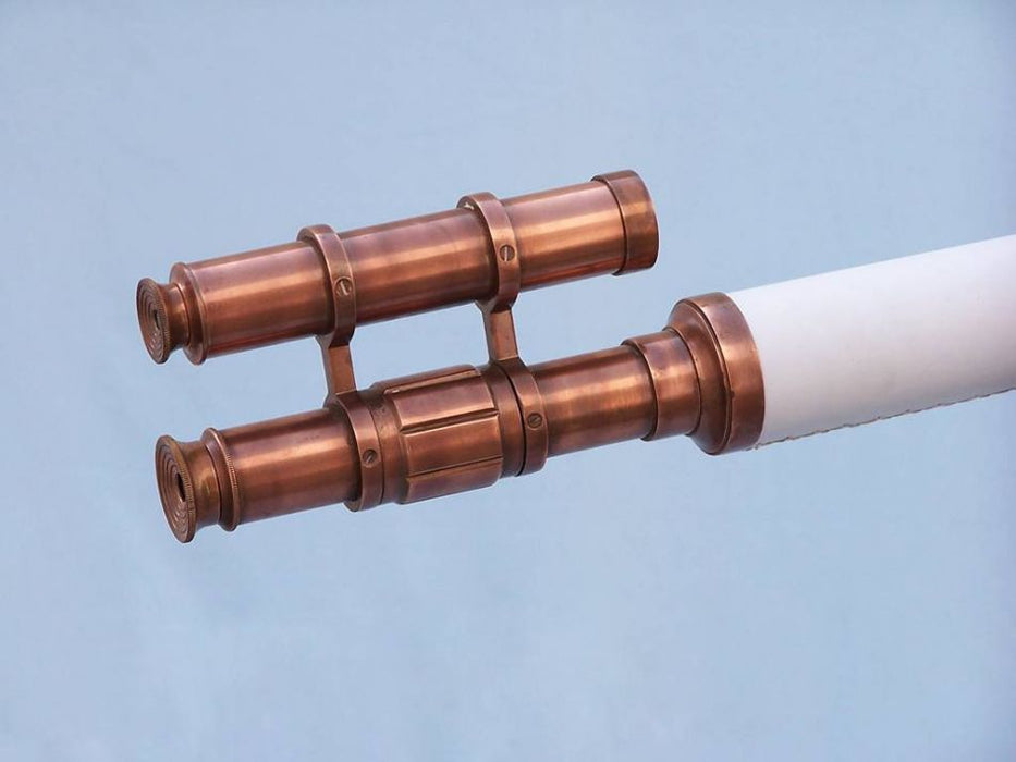Hampton Nautical 65-Inch Floor Standing Antique Copper with White Leather Griffith Astro Telescope Body Eyepiece with Viewfinder
