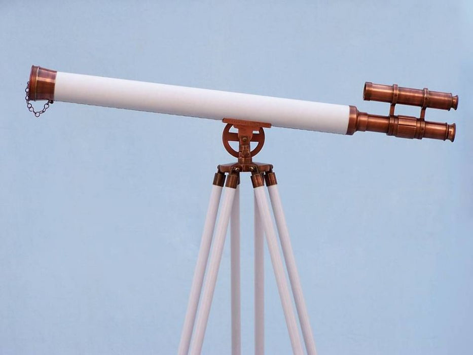 Hampton Nautical 65-Inch Floor Standing Antique Copper with White Leather Griffith Astro Telescope Body Side Profile Left