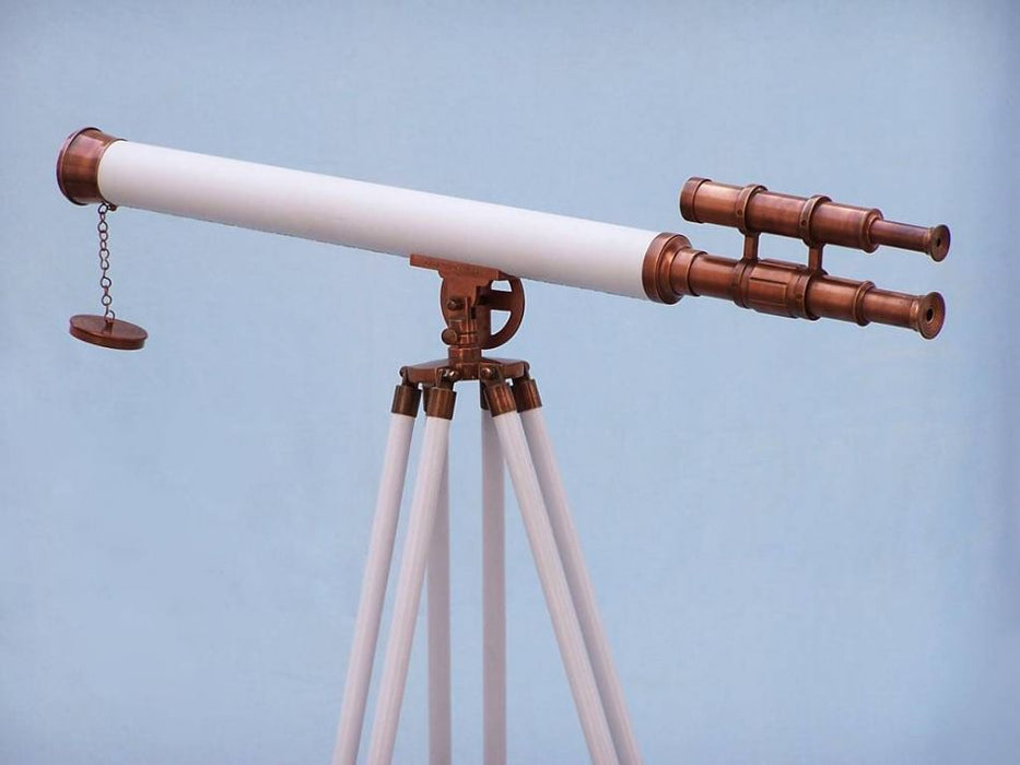 Hampton Nautical 65-Inch Floor Standing Antique Copper with White Leather Griffith Astro Telescope Body with Tripod Standing Straight