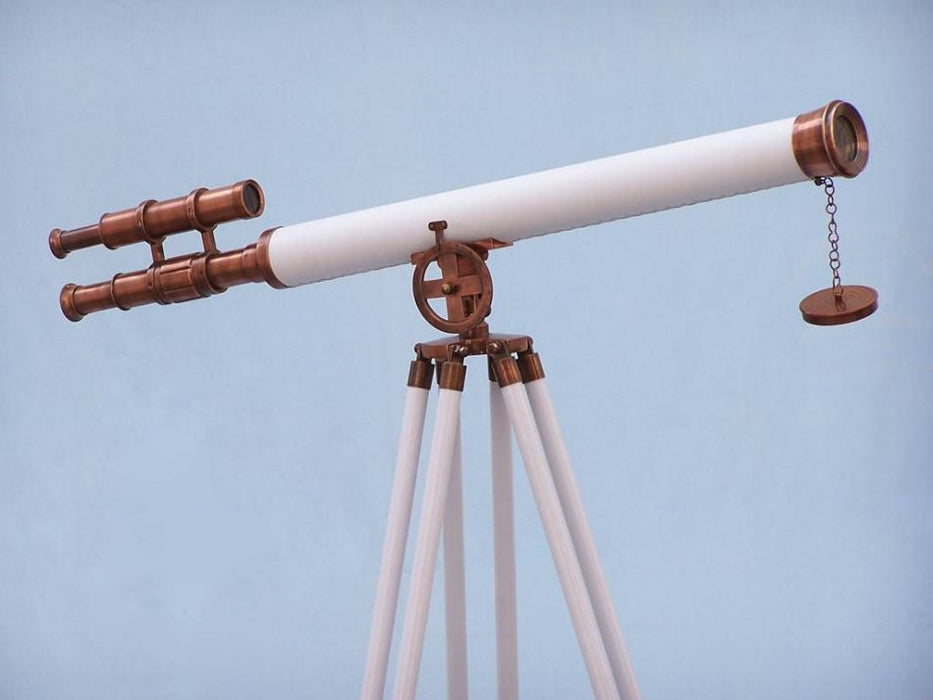 Hampton Nautical 65-Inch Floor Standing Antique Copper with White Leather Griffith Astro Telescope Body with Tripod Standing Up