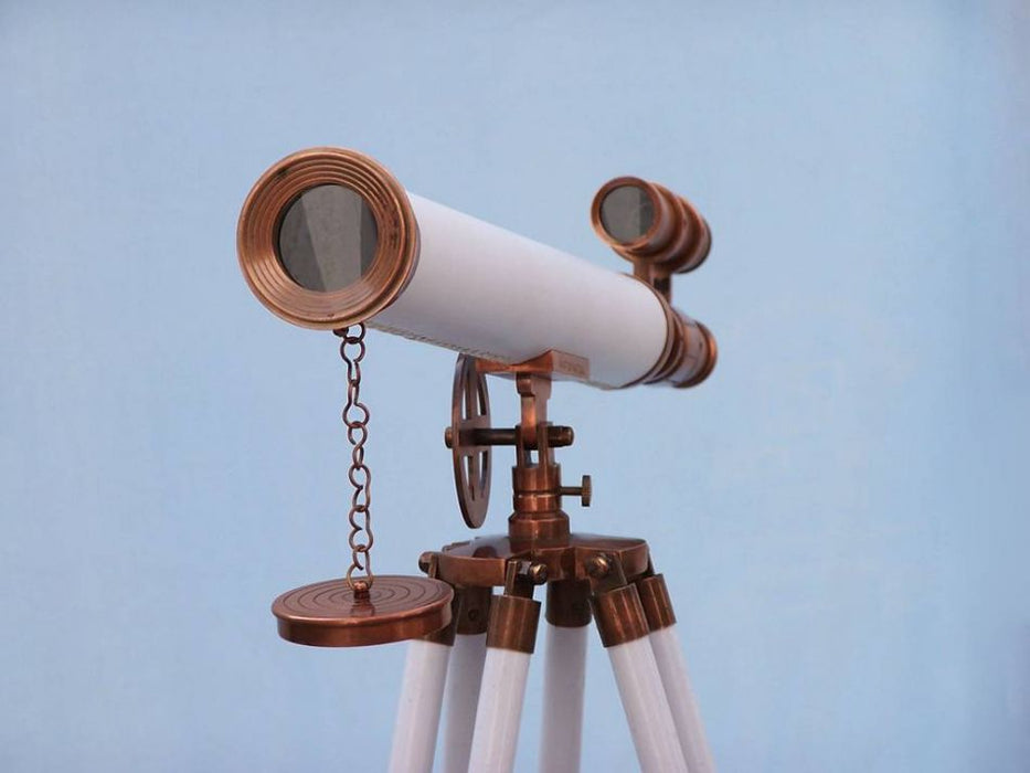 Hampton Nautical 65-Inch Floor Standing Antique Copper with White Leather Griffith Astro Telescope Objective Lens with Cap