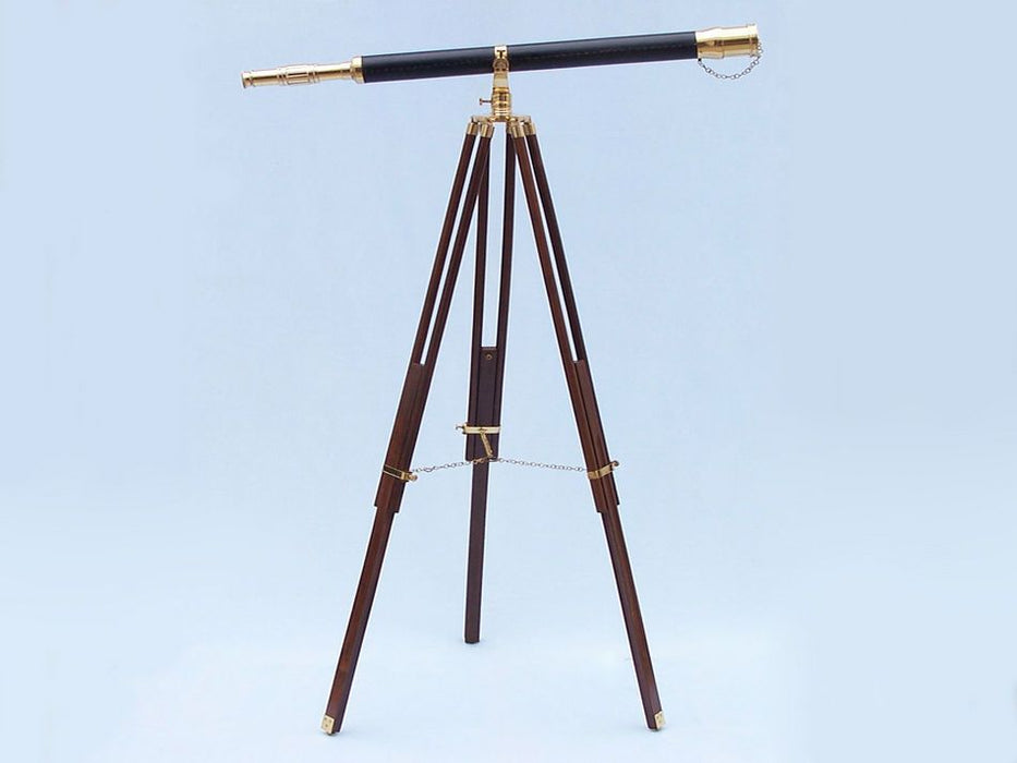 Hampton Nautical 65-Inch Floor Standing Brass/Leather Galileo Telescope Body Mounted on Tripod with Extended Legs