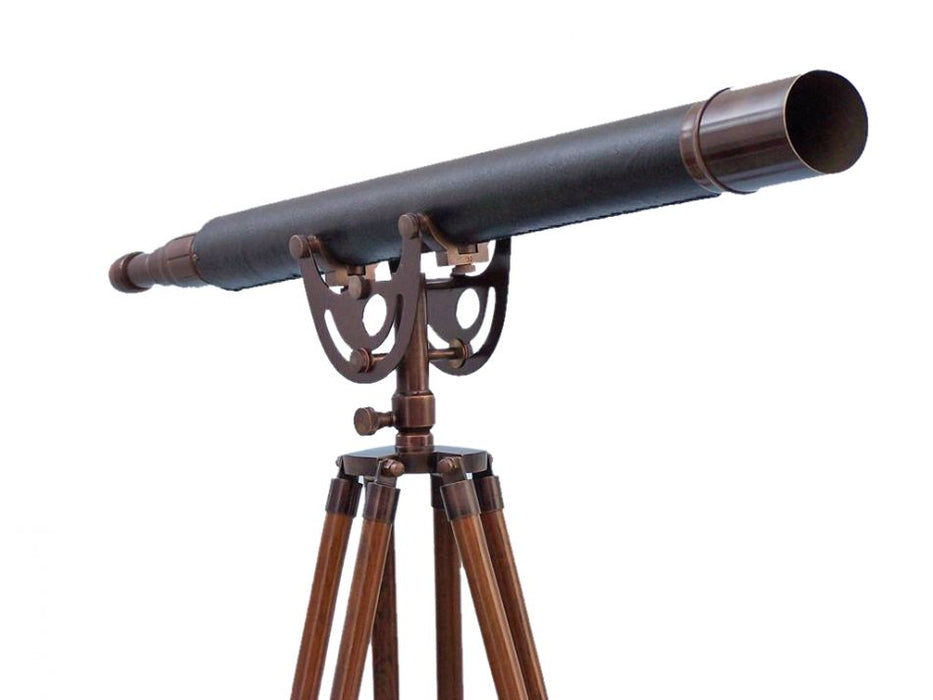 Hampton Nautical 65-Inch Floor Standing Bronzed with Leather Anchormaster Telescope