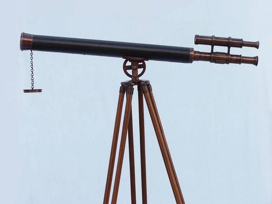 Hampton Nautical 65-Inch Floor Standing Bronzed with Leather Griffith Astro Telescope Body Side Profile Left