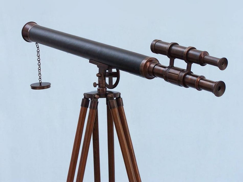 Hampton Nautical 65-Inch Floor Standing Bronzed with Leather Griffith Astro Telescope Rear Body Eyepiece and Viewfinder Side Profile Left