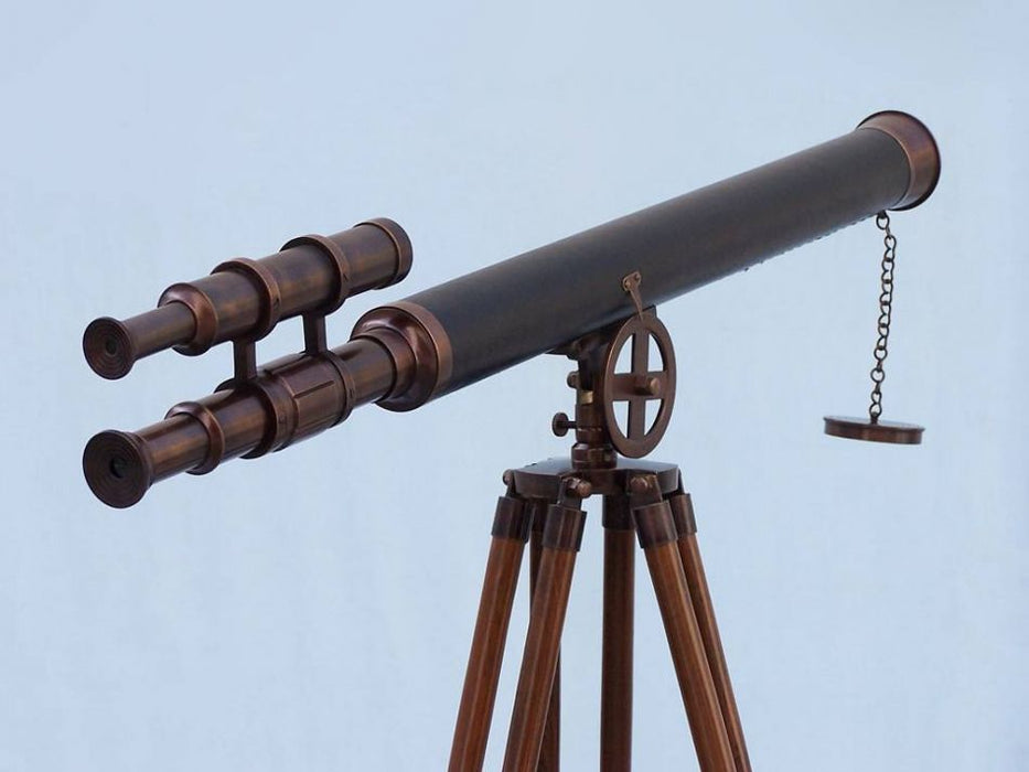 Hampton Nautical 65-Inch Floor Standing Bronzed with Leather Griffith Astro Telescope Rear Body Eyepiece and Viewfinder Side Profile Right