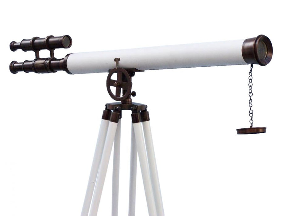 Hampton Nautical 65-Inch Floor Standing Bronzed with White Leather Griffith Astro Telescope