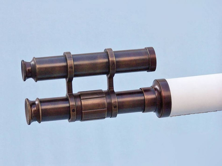 Hampton Nautical 65-Inch Floor Standing Bronzed with White Leather Griffith Astro Telescope Body Eyepiece and Viewfinder