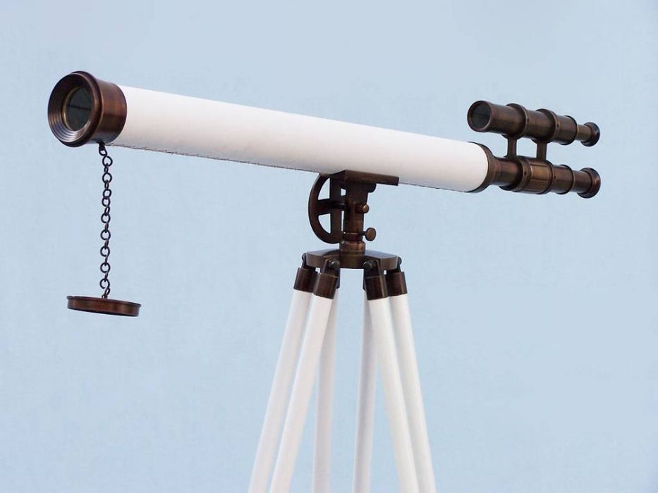 Hampton Nautical 65-Inch Floor Standing Bronzed with White Leather Griffith Astro Telescope Body on Tripod