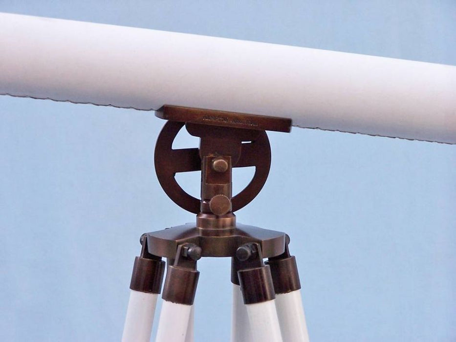 Hampton Nautical 65-Inch Floor Standing Bronzed with White Leather Griffith Astro Telescope Body on Tripod Base with Engraved Name and Knob