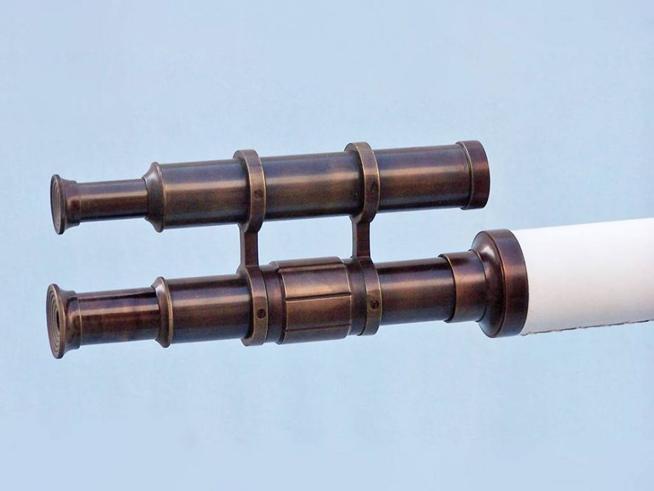 Hampton Nautical 65-Inch Floor Standing Bronzed with White Leather Griffith Astro Telescope Extended Eyepiece and Viewfinder