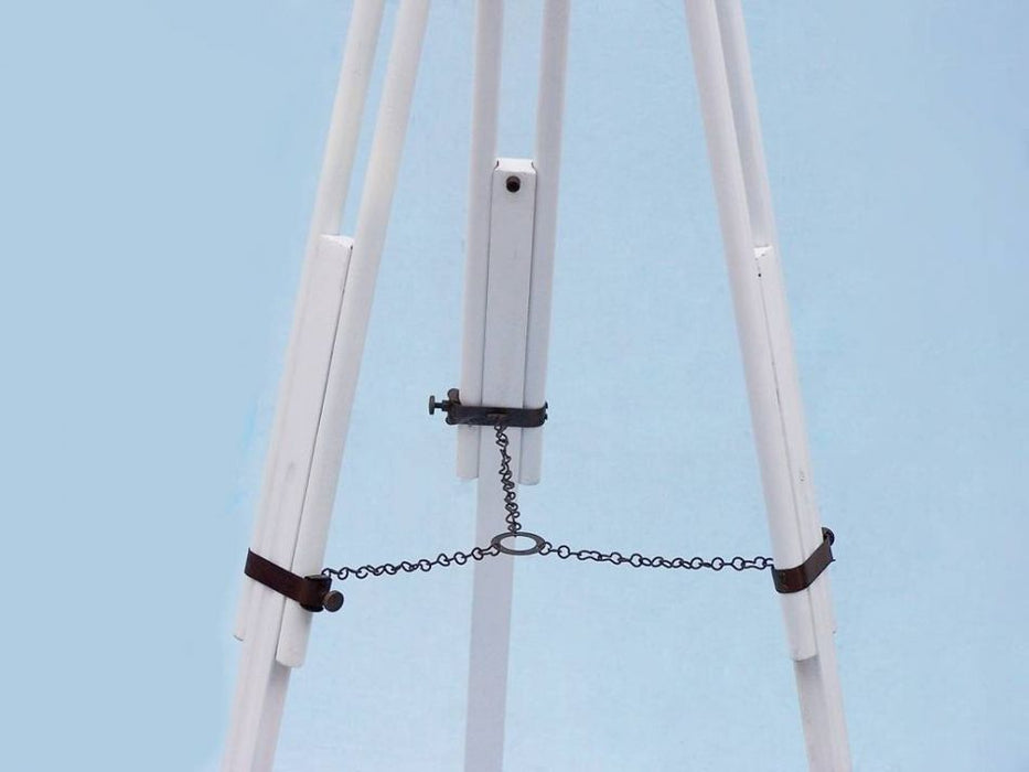 Hampton Nautical 65-Inch Floor Standing Bronzed with White Leather Griffith Astro Telescope Tripod Leg Chain