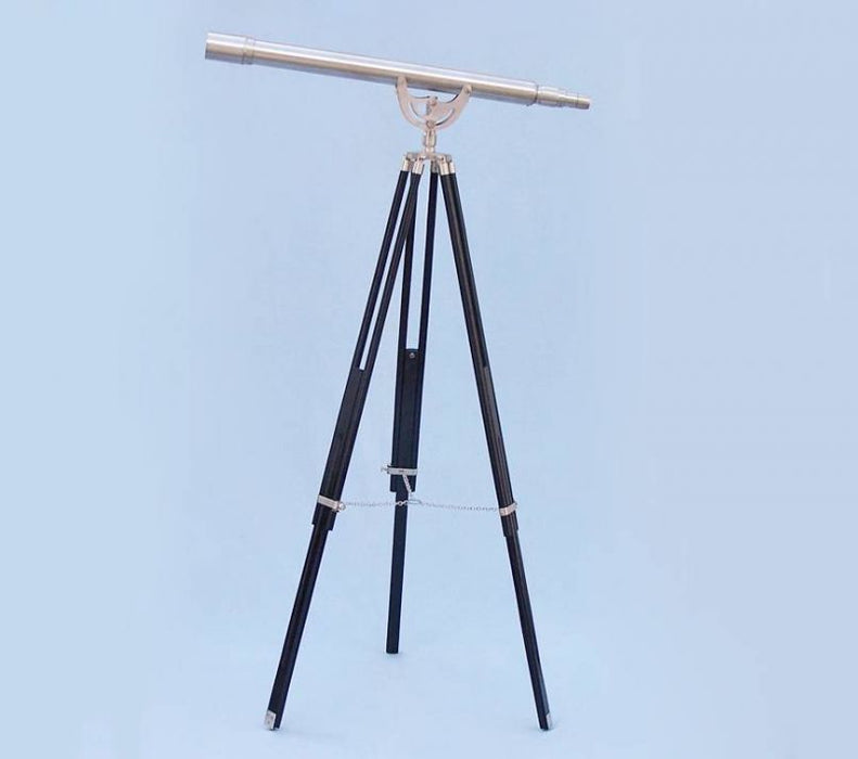 Hampton Nautical 65-Inch Floor Standing Brushed Nickel Anchormaster Telescope Body Mounted on Tripod with Extended Legs