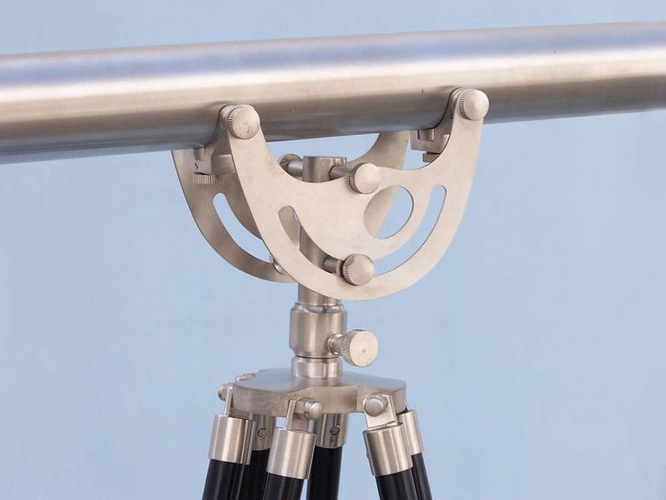 Hampton Nautical 65-Inch Floor Standing Brushed Nickel Anchormaster Telescope Tripod Body Base Right Side Profile