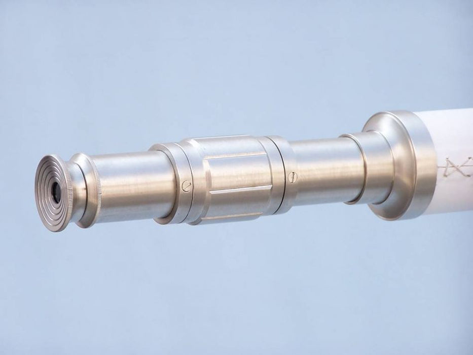 Hampton Nautical 65-Inch Floor Standing Brushed Nickel With White Leather Galileo Telescope Body Eyepiece