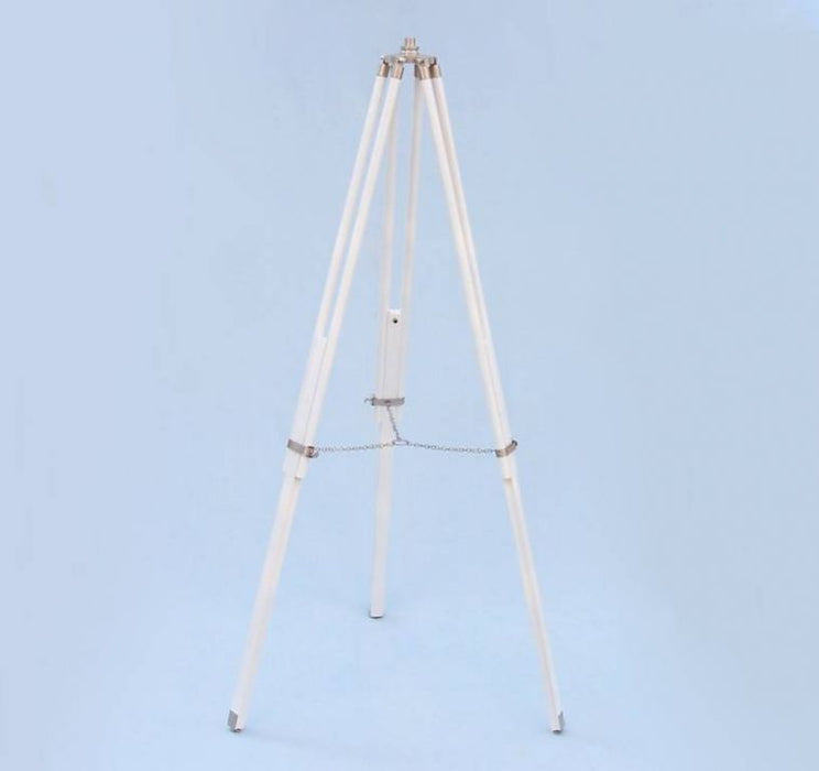 Hampton Nautical 65-Inch Floor Standing Brushed Nickel With White Leather Galileo Telescope Tripod Retracted Legs