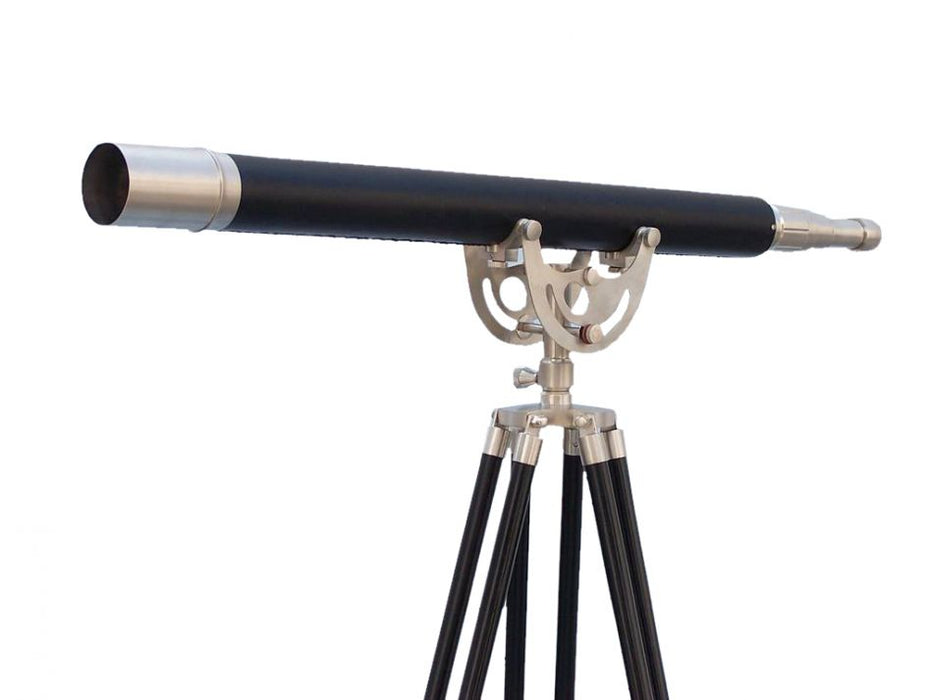 Hampton Nautical 65-Inch Floor Standing Brushed Nickel with Leather Anchormaster Telescope
