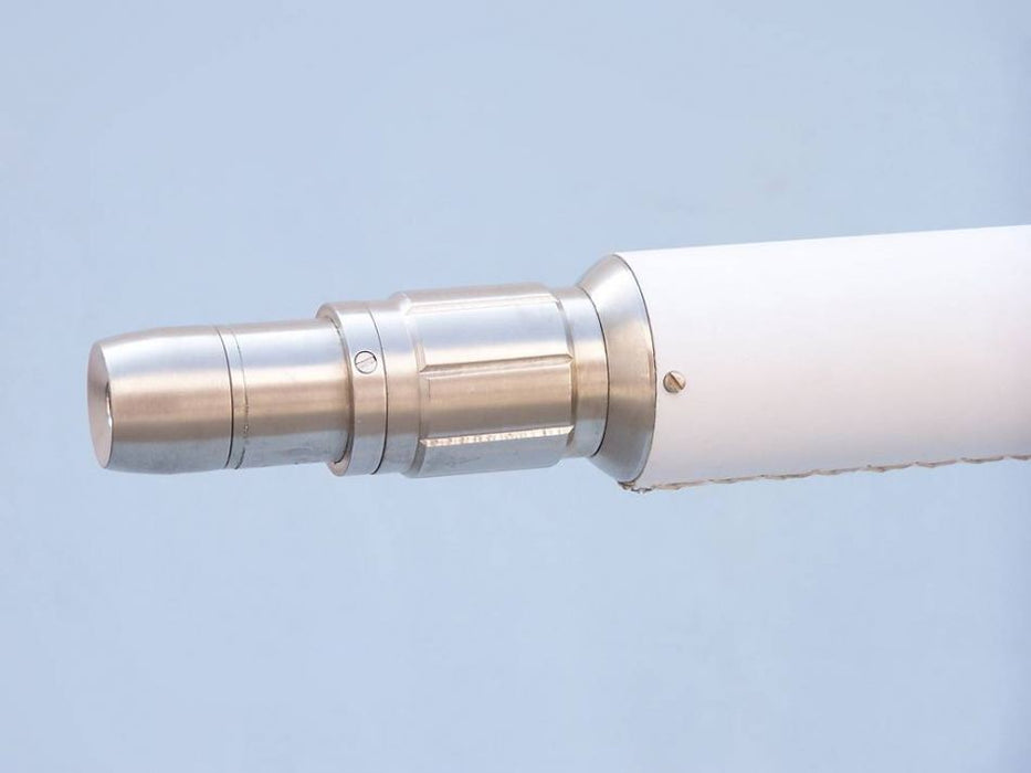 Hampton Nautical 65-Inch Floor Standing Brushed Nickel with White Leather Anchormaster Telescope Body Eyepiece