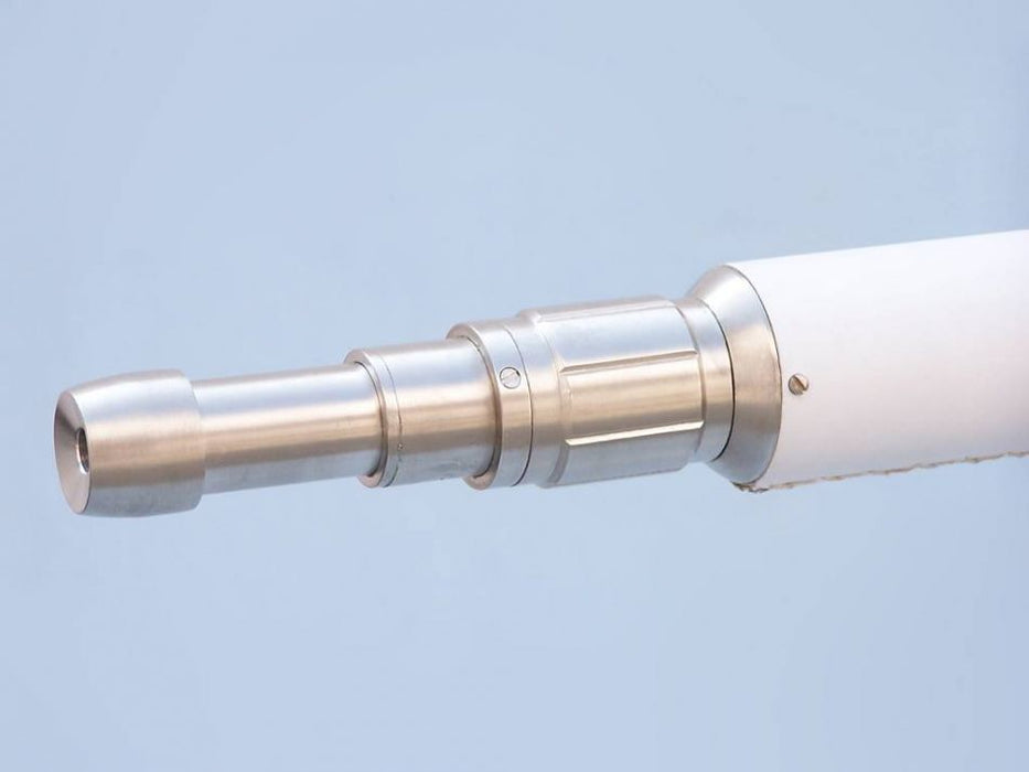 Hampton Nautical 65-Inch Floor Standing Brushed Nickel with White Leather Anchormaster Telescope Extended Eyepiece