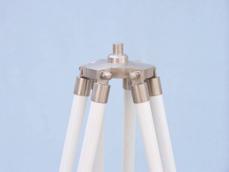 Hampton Nautical 65-Inch Floor Standing Brushed Nickel with White Leather Anchormaster Telescope Tripod Base