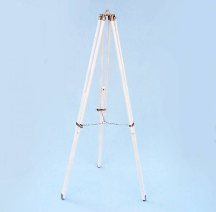 Hampton Nautical 65-Inch Floor Standing Brushed Nickel with White Leather Anchormaster Telescope Tripod Extended Legs and Chain