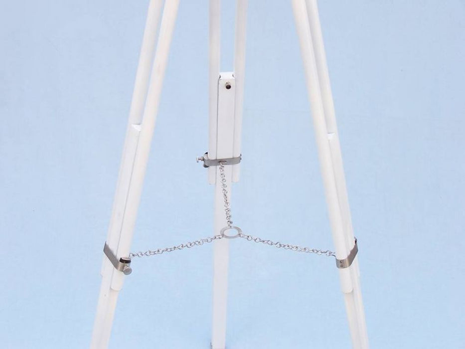 Hampton Nautical 65-Inch Floor Standing Brushed Nickel with White Leather Anchormaster Telescope Tripod Leg Chain