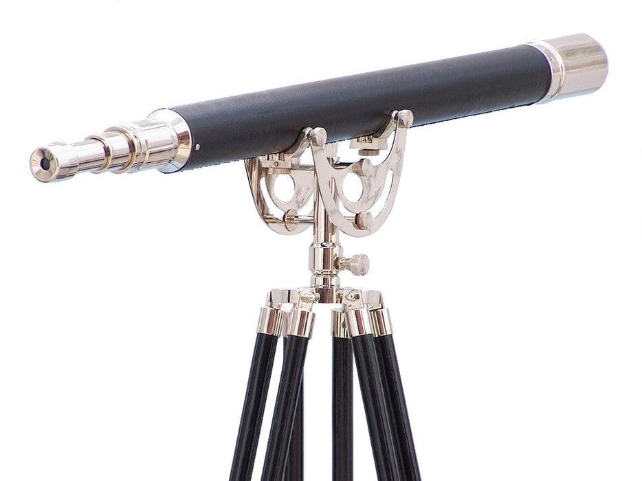 Hampton Nautical 65-Inch Floor Standing Chrome-Leather Anchormaster Telescope