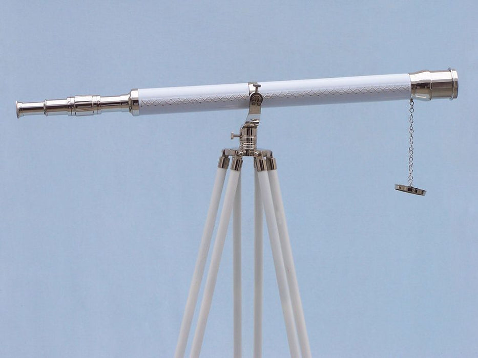 Hampton Nautical 65-Inch Floor Standing Chrome & White Leather Galileo Telescope Body Side Profile Right