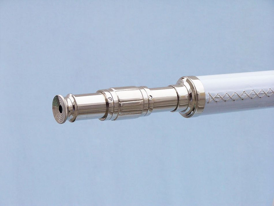 Hampton Nautical 65-Inch Floor Standing Chrome & White Leather Galileo Telescope Eyepiece