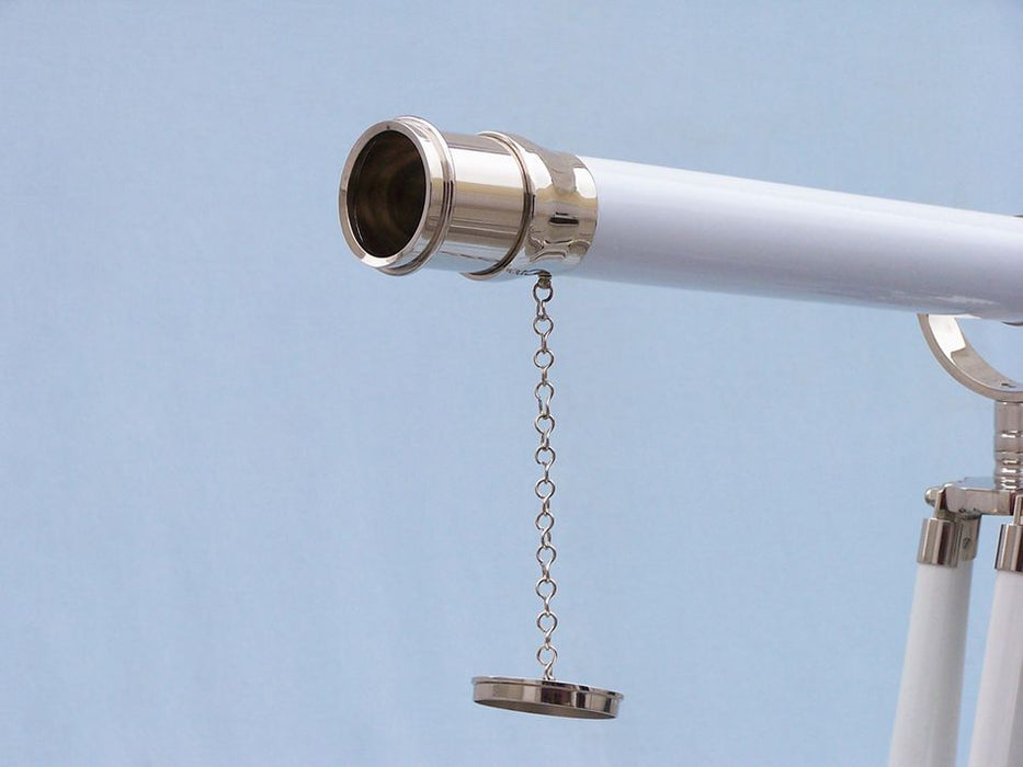 Hampton Nautical 65-Inch Floor Standing Chrome & White Leather Galileo Telescope Objective Lens and Cap