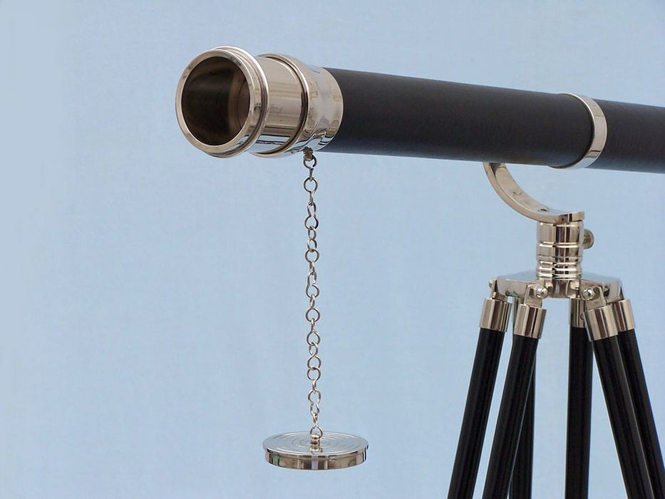 Hampton Nautical 65-Inch Floor Standing Chrome and Leather Galileo Telescope Objective Lens with Cap