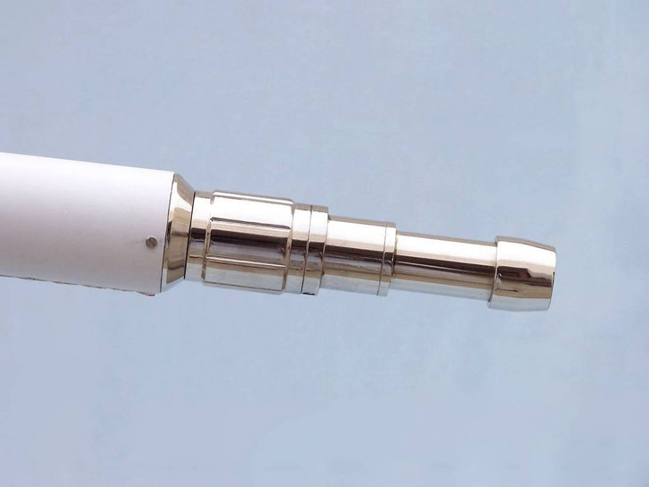 Hampton Nautical 65-Inch Floor Standing Chrome with White Leather Anchormaster Telescope Extended Eyepiece