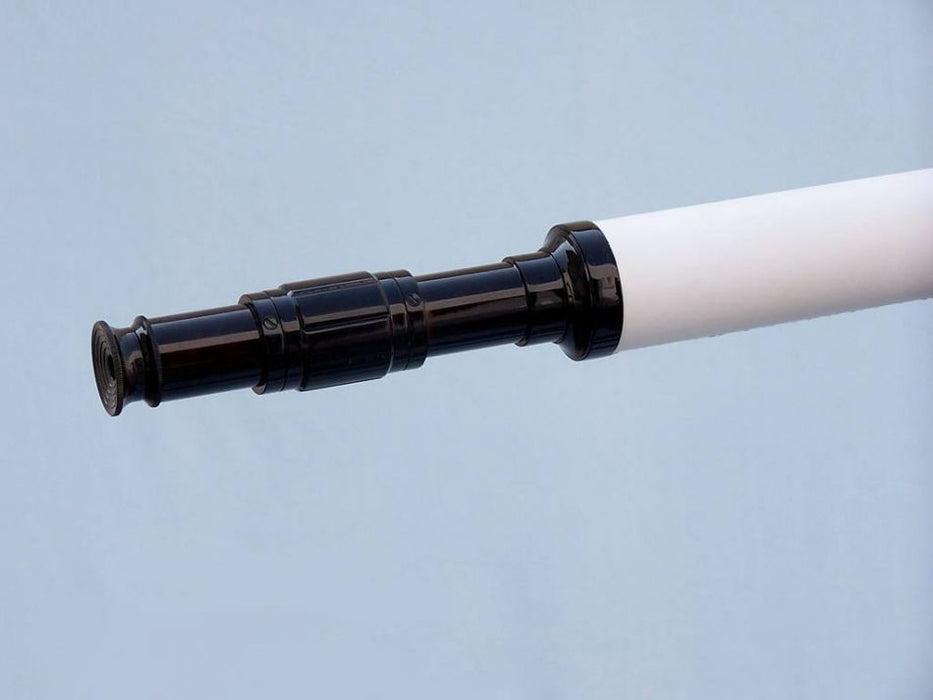 Hampton Nautical 65-Inch Floor Standing Oil-Rubbed Bronze-White Leather With Black Stand Galileo Telescope Eyepiece