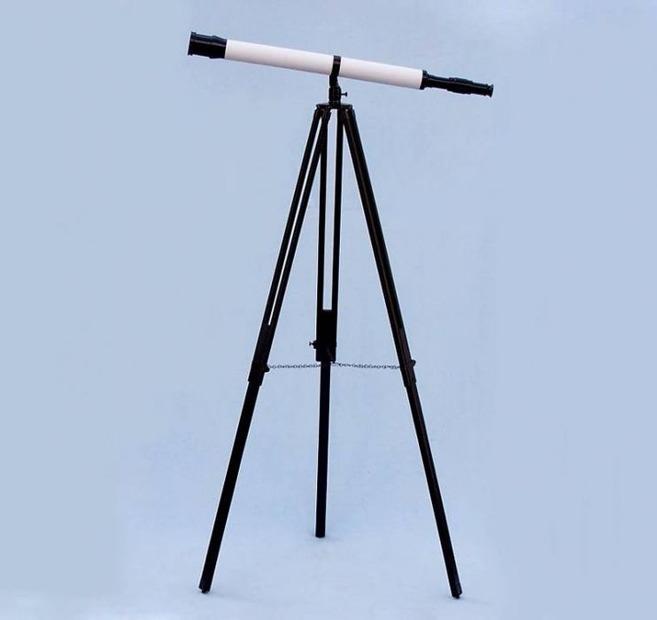 Hampton Nautical 65-Inch Floor Standing Oil-Rubbed Bronze-White Leather With Black Stand Galileo Telescope Mounted on Tripod