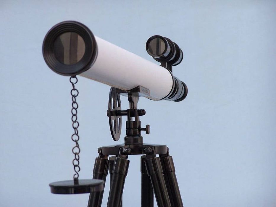 Hampton Nautical 65-Inch Floor Standing Oil-Rubbed Bronze White Leather With Black Stand Griffith Astro Telescope Objective Lens and Cap