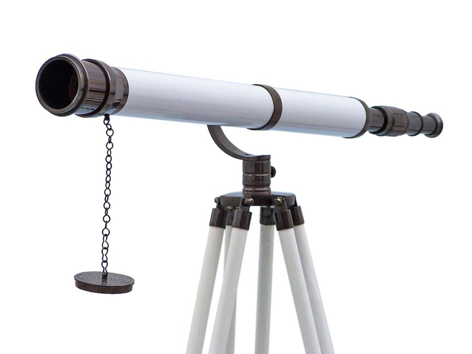 Hampton Nautical 65-Inch Floor Standing Oil Rubbed Bronze and White Leather Galileo Telescope