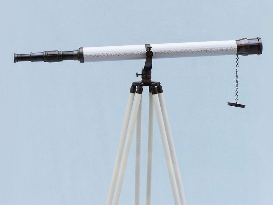 Hampton Nautical 65-Inch Floor Standing Oil Rubbed Bronze and White Leather Galileo Telescope Body
