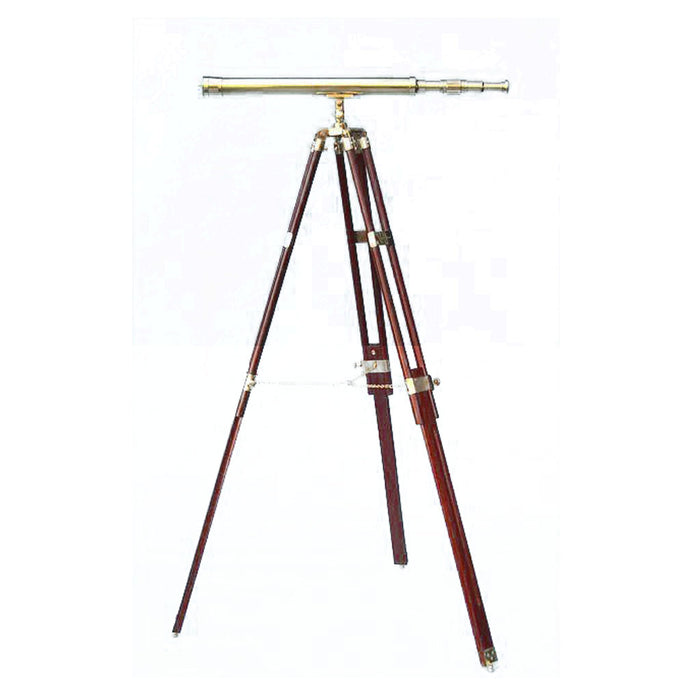 Stanley London 42mm Engravable Polished Brass Harbormaster Telescope w/ Hardwood Tripod