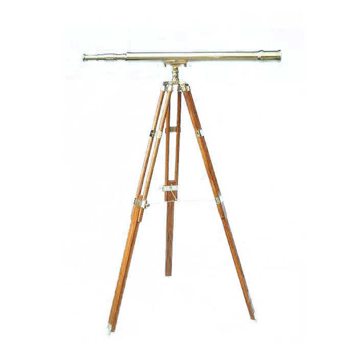 Stanley London 50mm Engravable Harbormaster Polished Brass Telescope w/ Teak Tripod