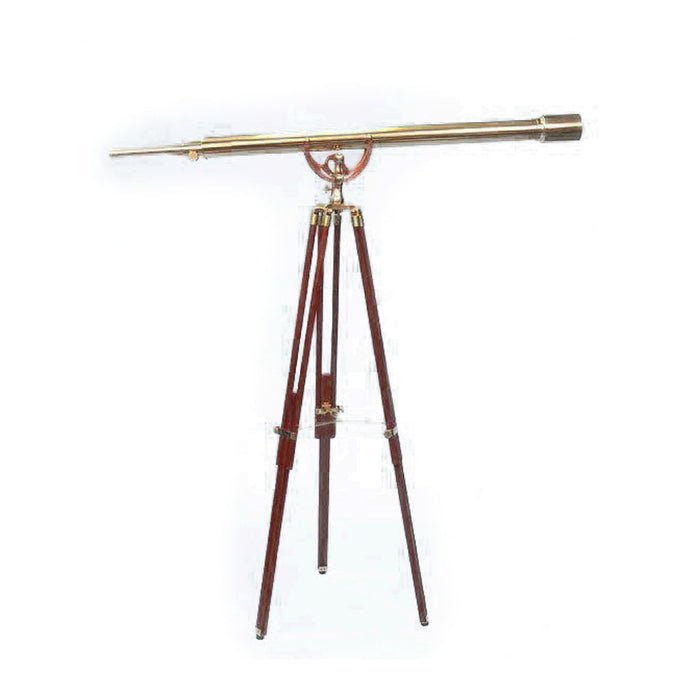 Stanley London 60mm Engravable Brass Harbormaster Telescope w/ Mahogany Tripod