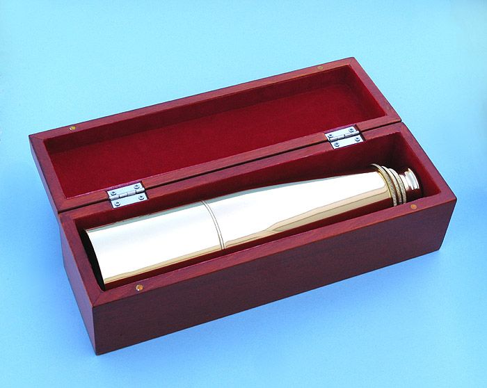 Stanley London 54mm Engravable Premium Brass Spyglass Telescope w/ Mahogany Case