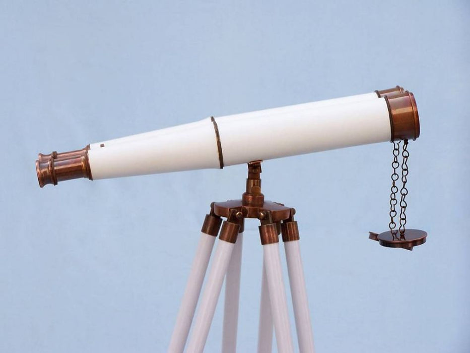 Hampton Nautical 62-inch Floor Standing Admirals Antique Copper With White Leather Binoculars