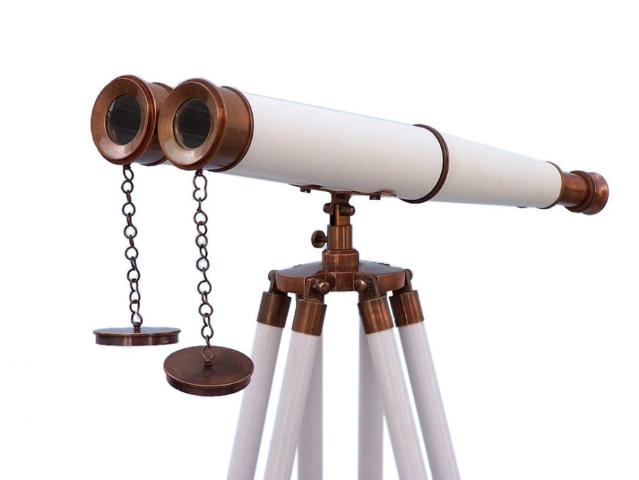 Hampton Nautical 62-inch Floor Standing Admirals Antique Copper With White Leather Binoculars