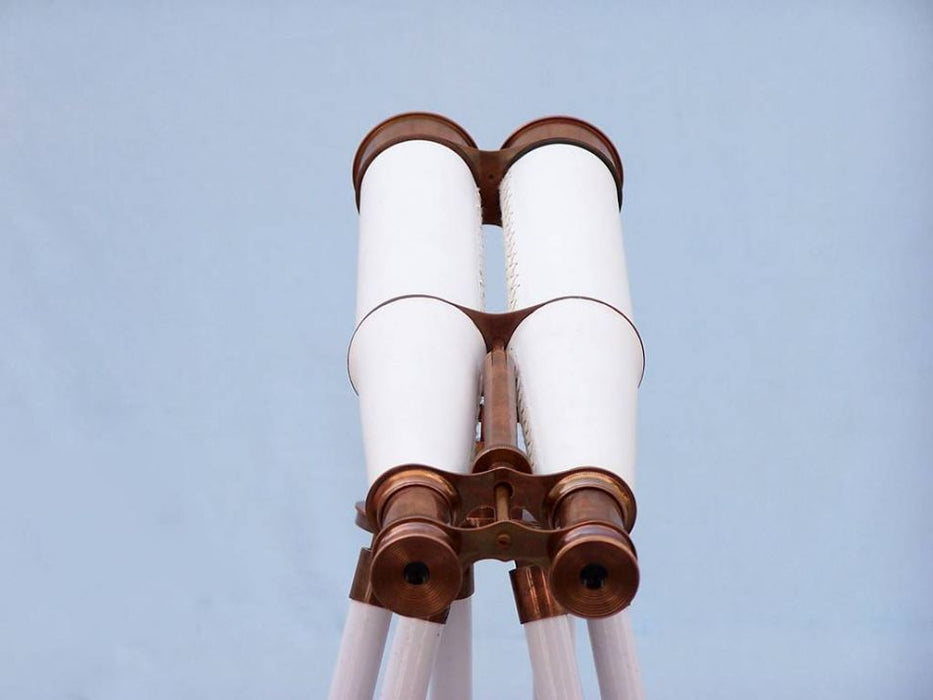 Hampton Nautical 62-inch Floor Standing Admirals Antique Copper With White Leather Binoculars