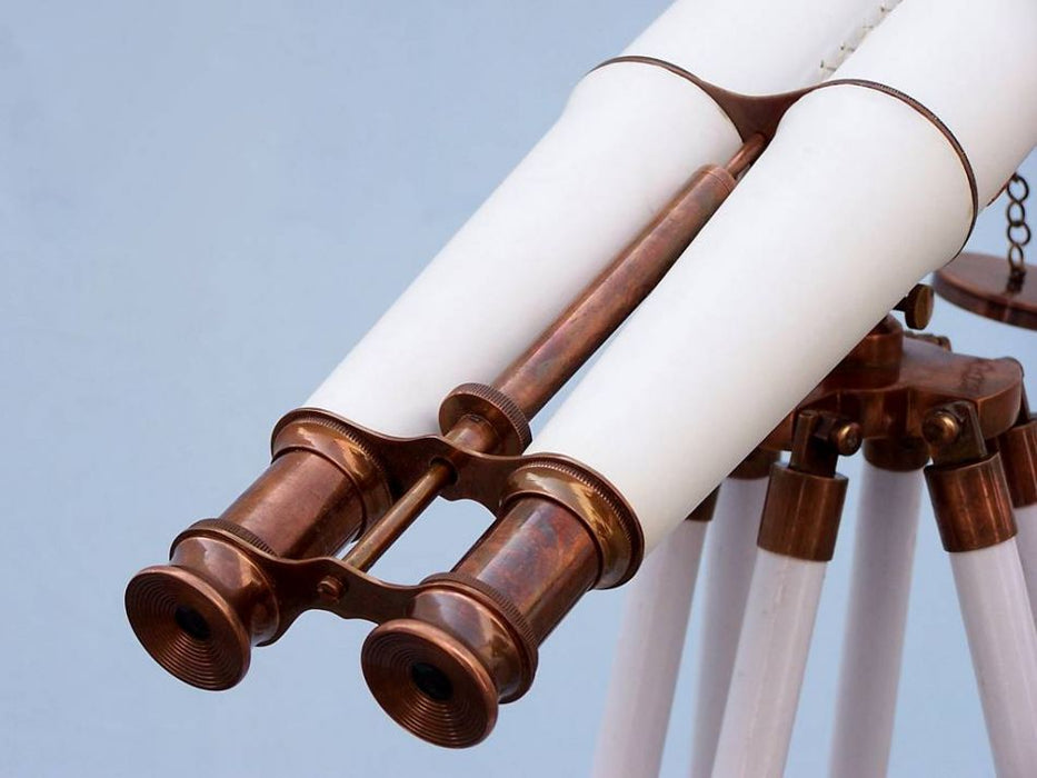 Hampton Nautical 62-inch Floor Standing Admirals Antique Copper With White Leather Binoculars